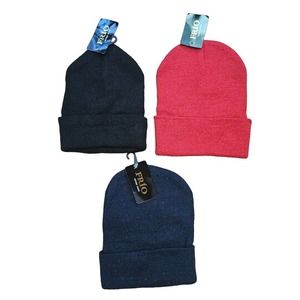 FRIO Bundle 3-Pack Child Sized Beanie Hats, Red, Blue, Black One Size Fits Most‎